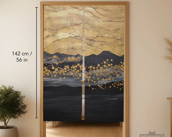 Gold Black Abstract Noren Door Curtain - Deskneko