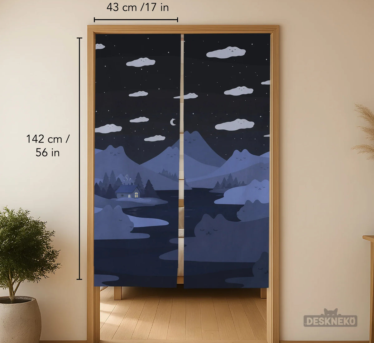Navy Cat Hills Noren Door Curtain Room Divider - Deskneko