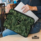 Botanical Cat Laptop Sleeve & Bag, Forest Green Aesthetic Case - Deskneko