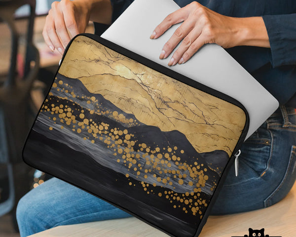 Gold Japandi Laptop Bag with Shoulder Strap - Deskneko