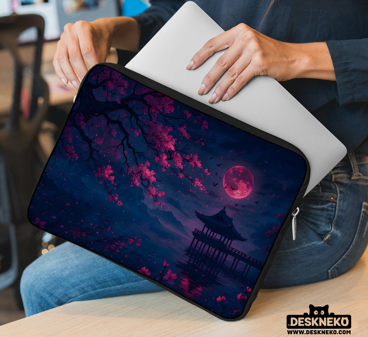Dark Sakura Night Laptop Sleeves & Bags - Laptop Sleeve - Deskneko - Laptop Sleeves & Bags