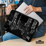 Tokyo Night Pixel Laptop Sleeve & Bag – Monochrome Cyberpunk Case - Deskneko