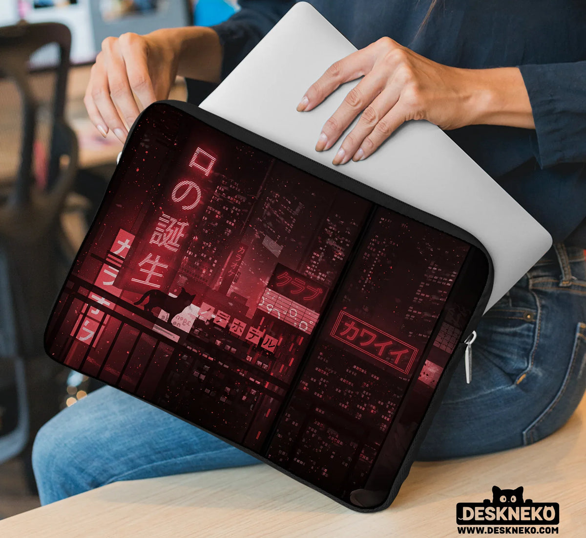 Red Cyberpunk Laptop Sleeve & Bag - Deskneko