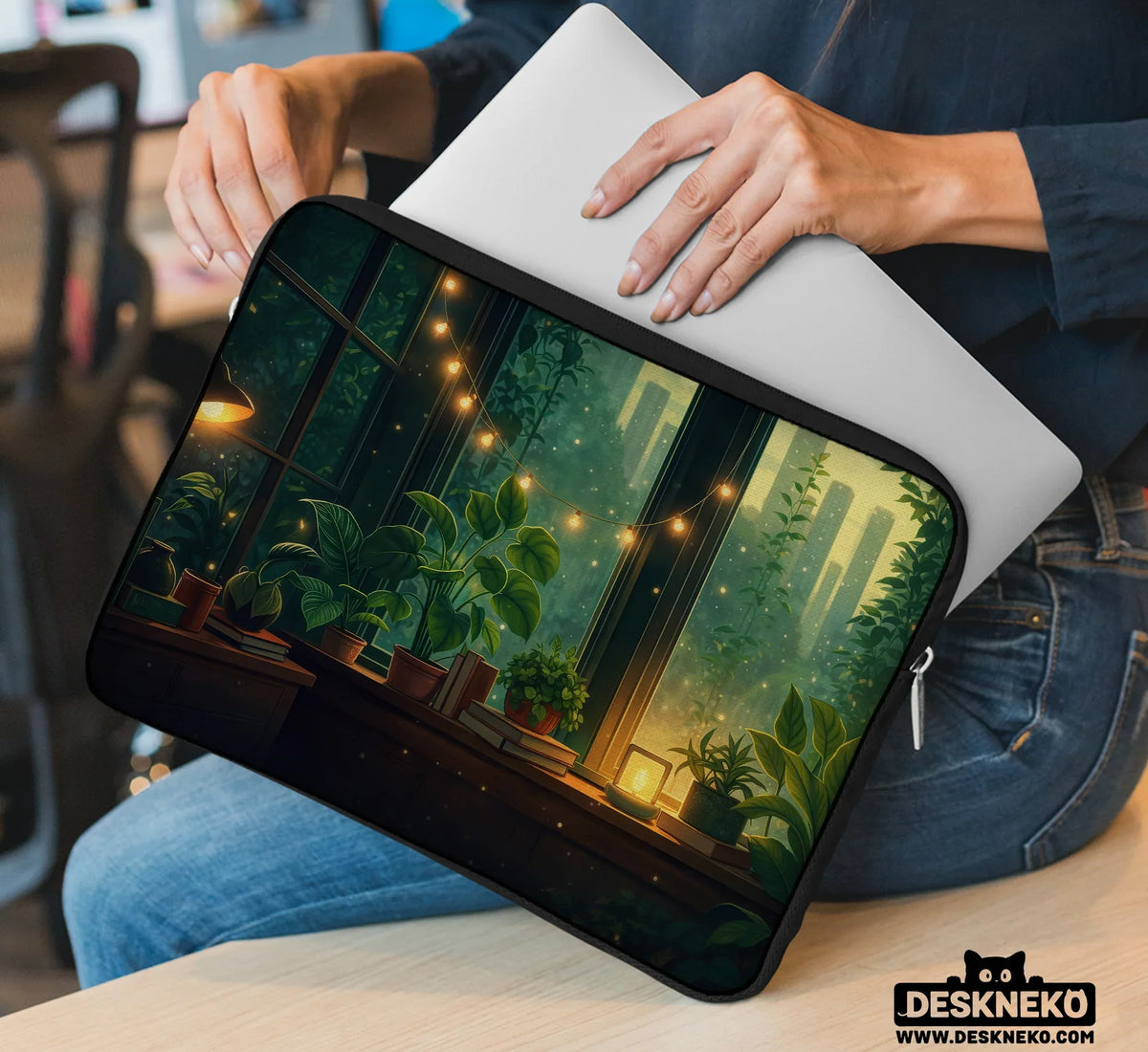 Cozy Green Window Laptop Sleeve & Bag - Deskneko