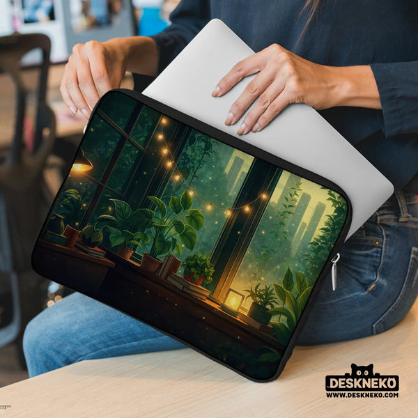 Cozy Green Window Laptop Sleeve & Bag - Deskneko