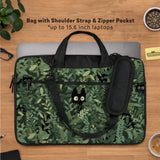 Botanical Cat Laptop Sleeve & Bag, Forest Green Aesthetic Case - Deskneko