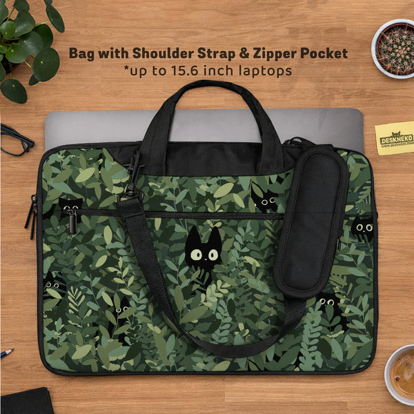 Botanical Cat Laptop Sleeve & Bag, Forest Green Aesthetic Case - Deskneko