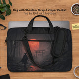 Samurai Red Moon Laptop Sleeve & Bag with Handle and Shoulder Strap - Deskneko