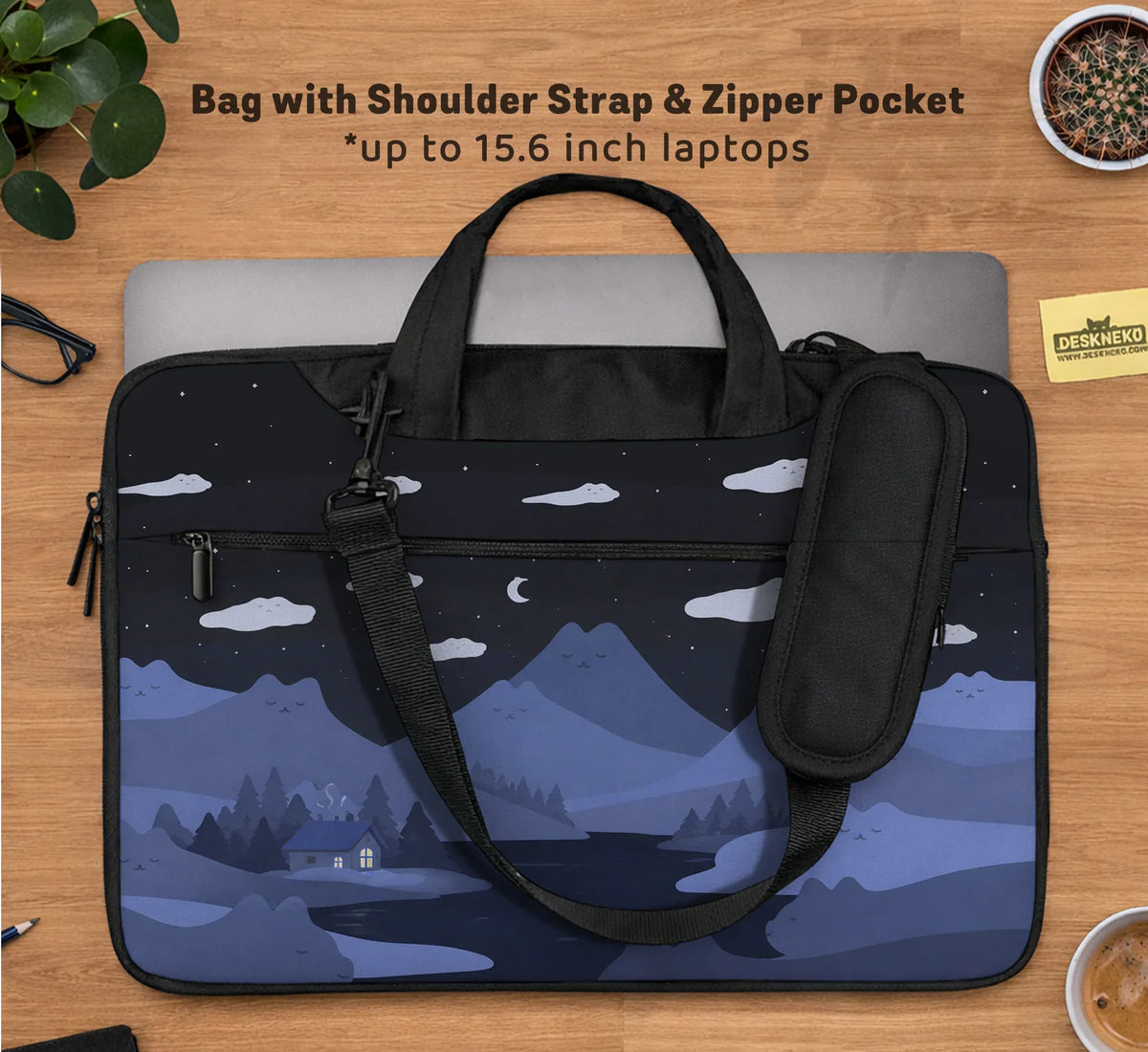 Whimisical Blue Cat Mountains Laptop Sleeve & Bag - Deskneko