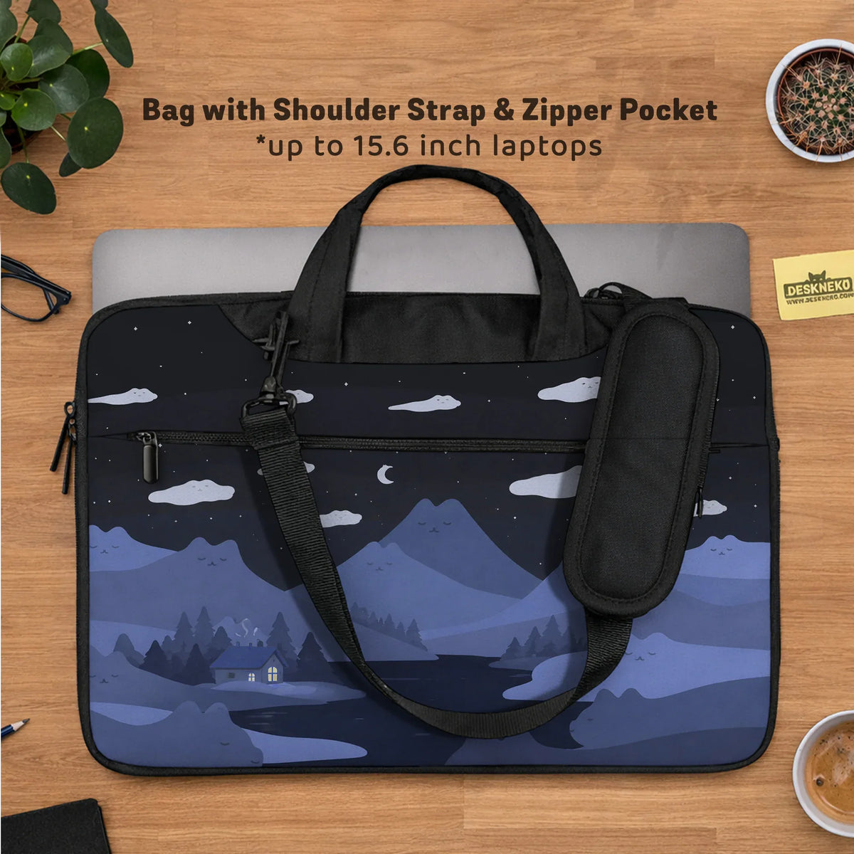 Whimisical Blue Cat Mountains Laptop Sleeve & Bag - Deskneko