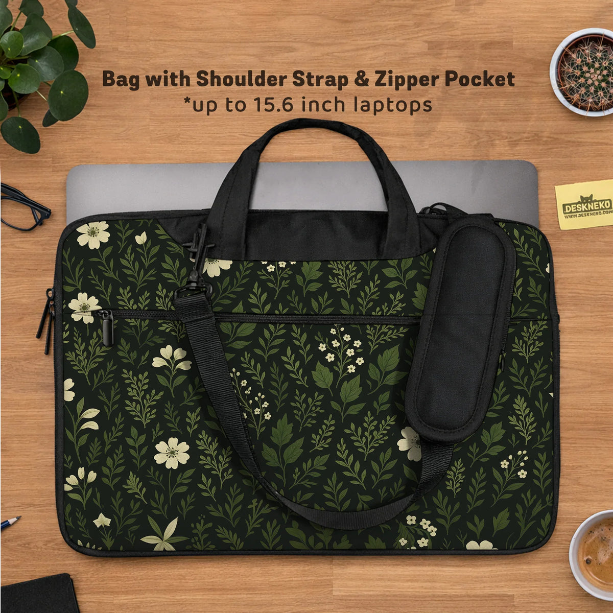 Dark Green Botanical Laptop Sleeve - Deskneko