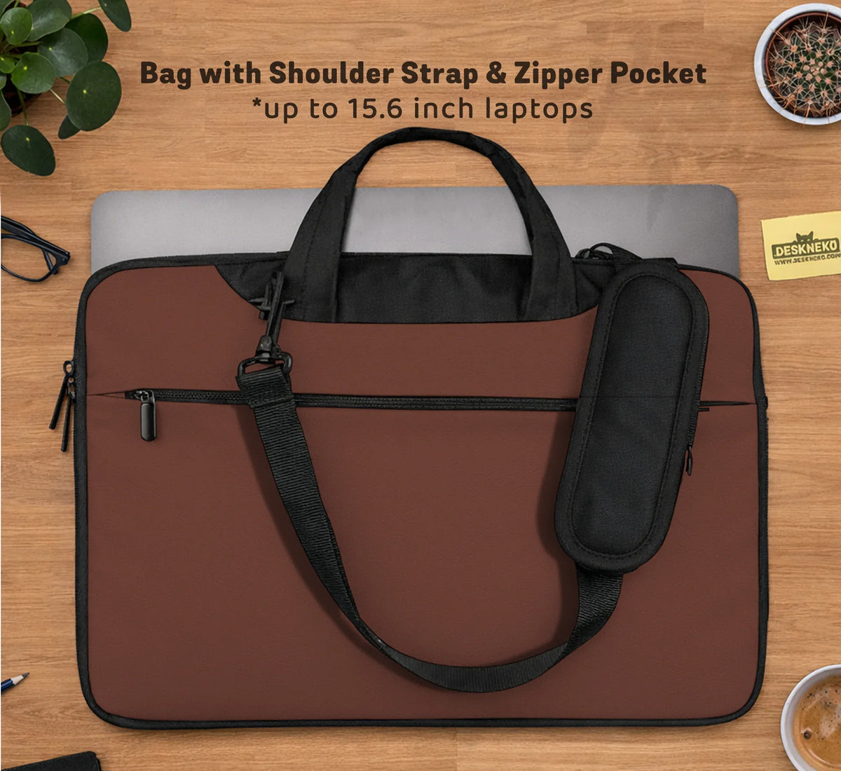 Mahogany Laptop Sleeve & Bag, Minimalist Brown Protective Work Case - Deskneko