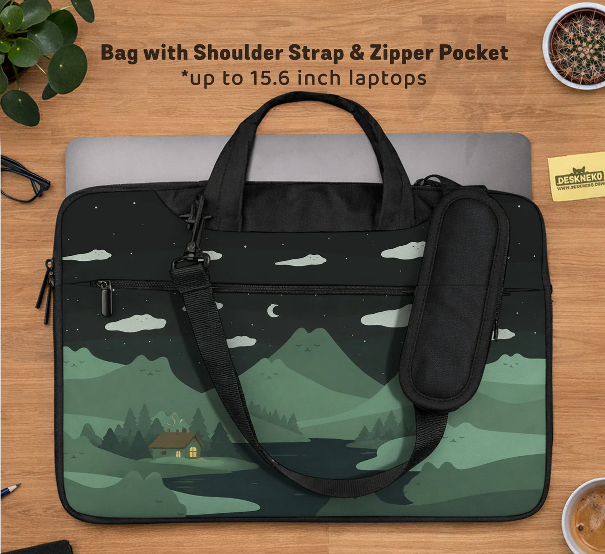 Green Cat Mountains Laptop Sleeve & Bag - Deskneko