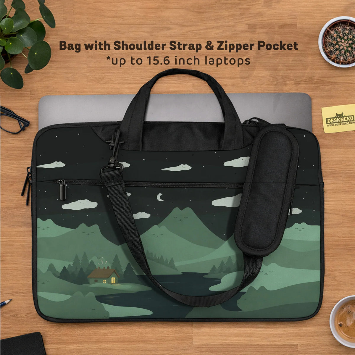 Green Cat Mountains Laptop Sleeve & Bag - Deskneko