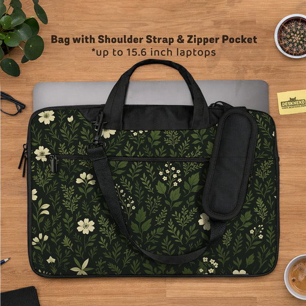 Botanical Laptop Sleeve & Bag with Dark Green Floral Pattern - Deskneko