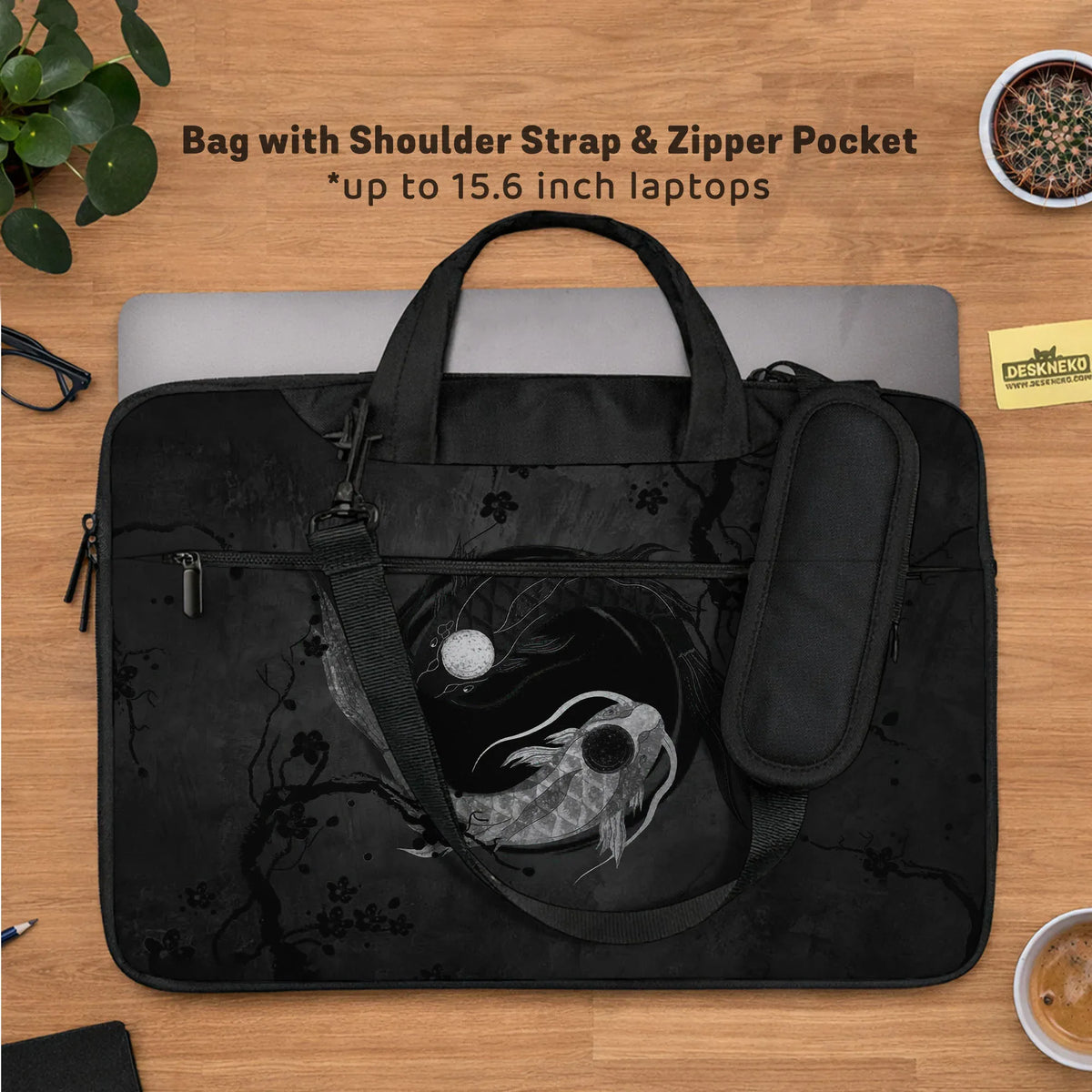 Dark Koi Yin Yang Laptop Sleeve & Bag, Japanese Ink Case - Deskneko