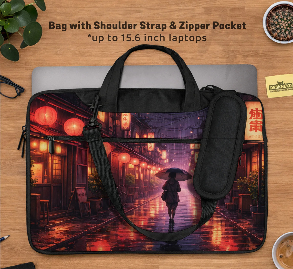 Lofi Anime Laptop Sleeve & Bag Japanese Rainy Street Aesthetic - Deskneko