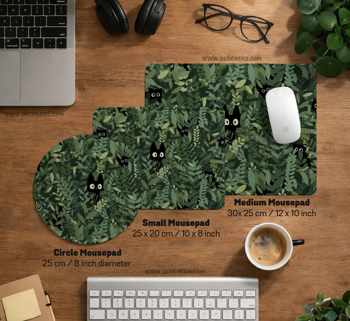 Botanical Cat Ergonomic Mousepad with Wrist Rest for Desk Comfort - Deskneko
