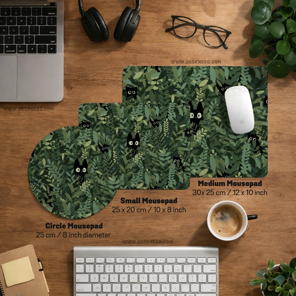 Botanical Cat Ergonomic Mousepad with Wrist Rest for Desk Comfort - Deskneko