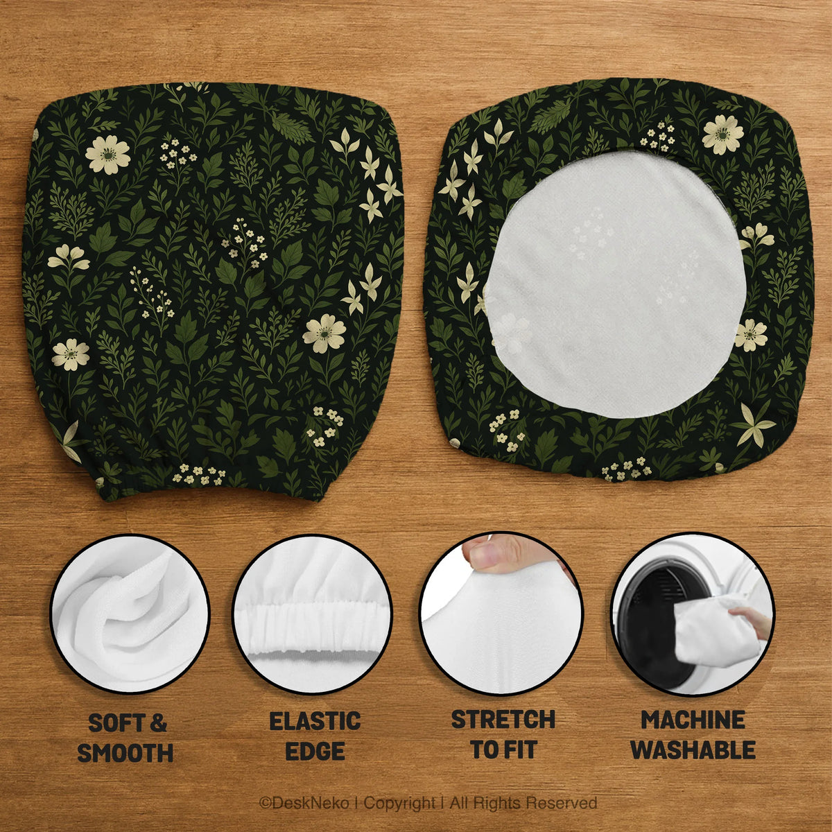 Botanical Office Chair Cover with Dark Green Floral Pattern - Deskneko