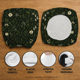 Botanical Office Chair Cover with Dark Green Floral Pattern - Deskneko