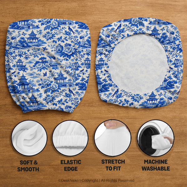 Blue Chinoiserie Desk Chair Cover - Chair Covers - Deskneko - Desk Chair Covers
