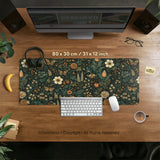 Dark Floral Cottagecore Desk Mat with Botanical Butterflies - Deskneko