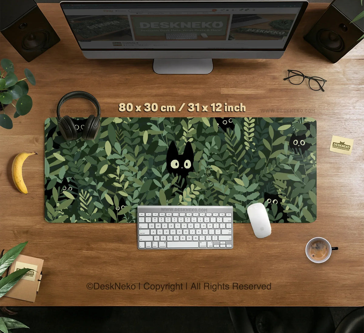 Botanical Cat Ergonomic Mousepad with Wrist Rest for Desk Comfort - Deskneko