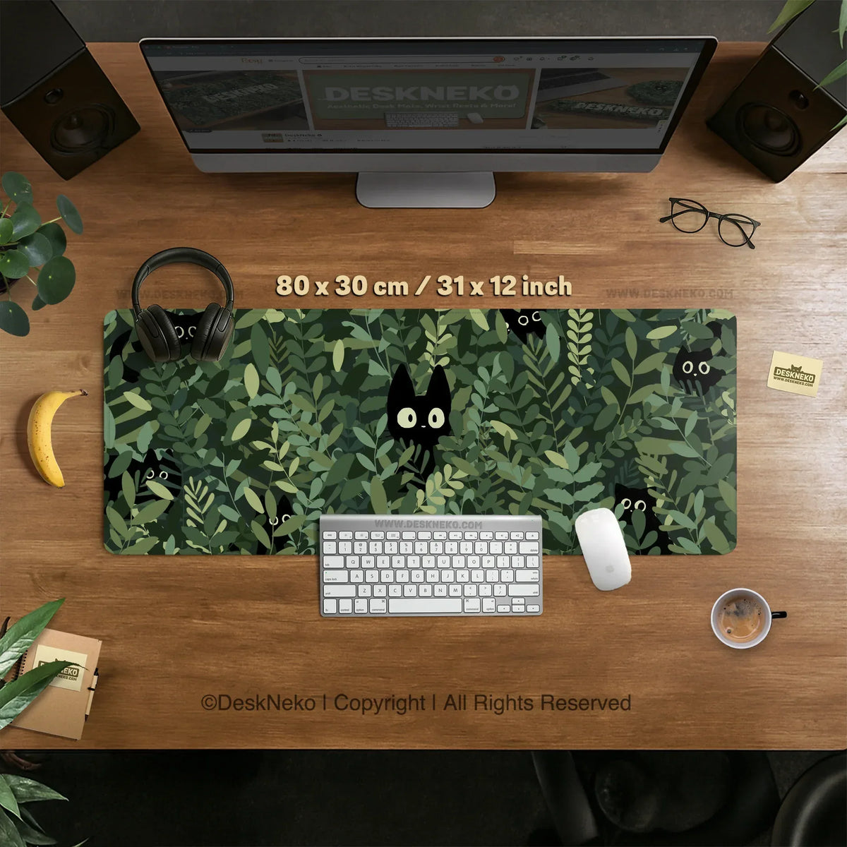 Botanical Cat Ergonomic Mousepad with Wrist Rest for Desk Comfort - Deskneko