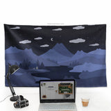 Navy Cat Hills Wall Tapestry Cozy Night Landscape - Deskneko