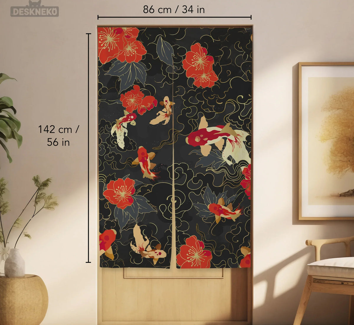 Japanese Koi Fish Noren Door Curtain Room Divider - Deskneko