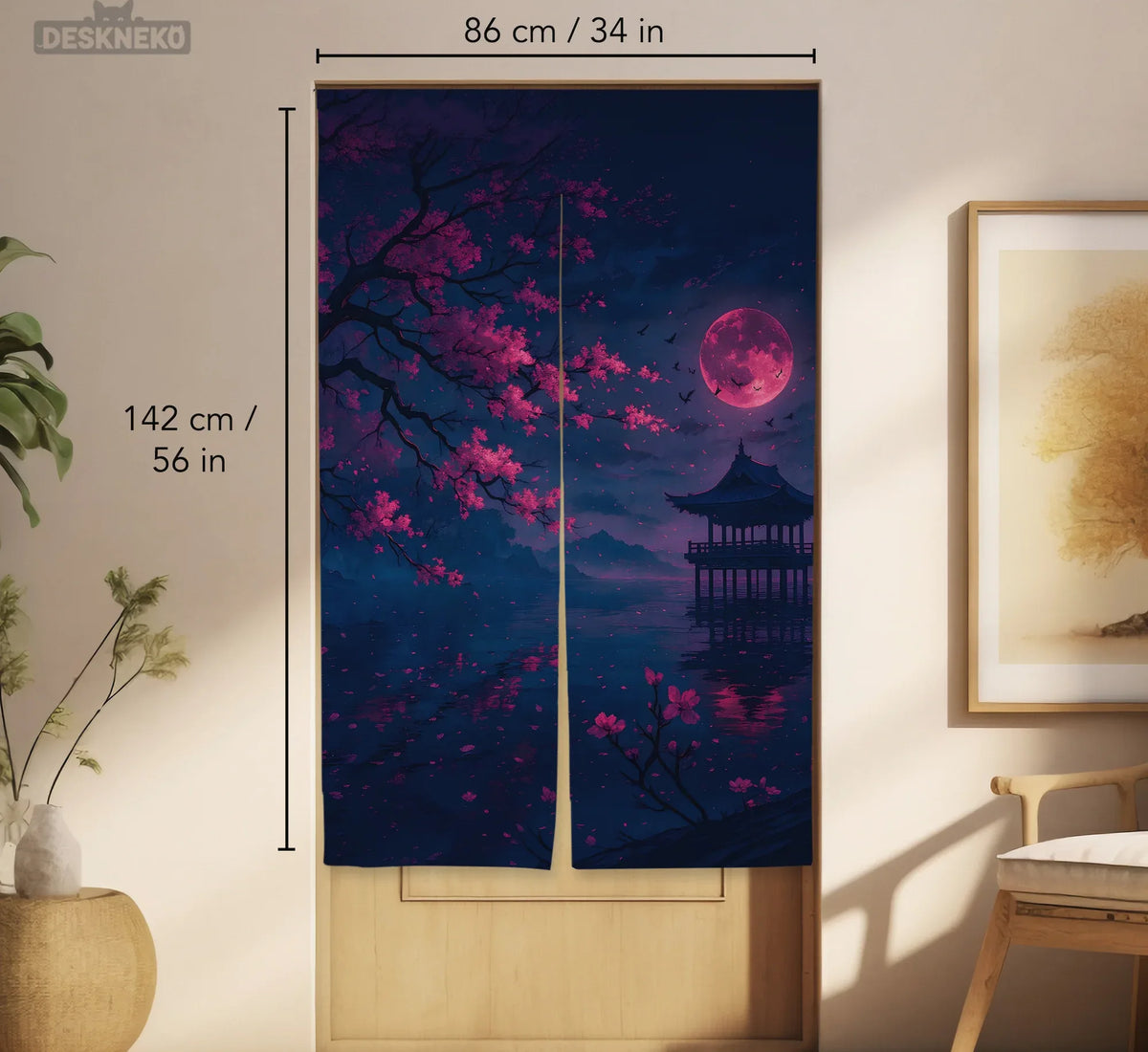 Dark Sakura Noren Door Curtain - Deskneko