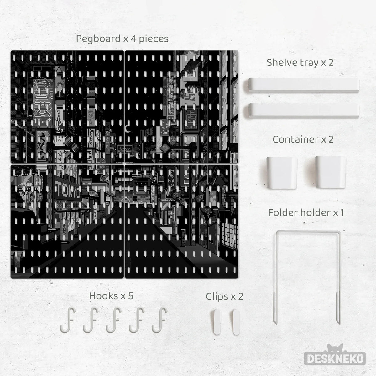 Tokyo Night Pixel Pegboard Organizer, Cyberpunk Wall Storage - Deskneko