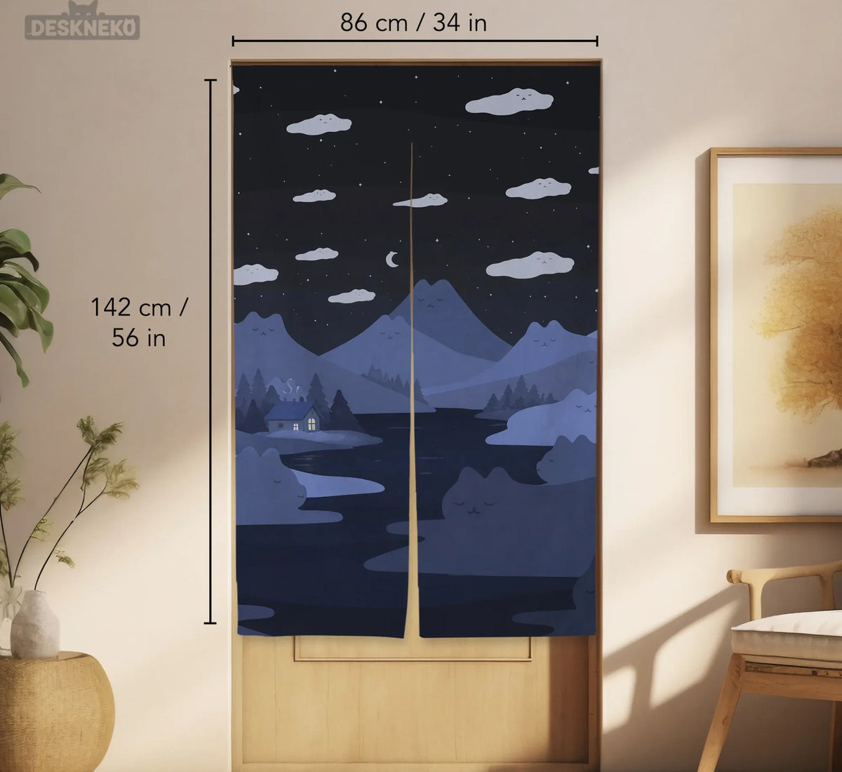 Navy Cat Hills Noren Door Curtain Room Divider - Deskneko