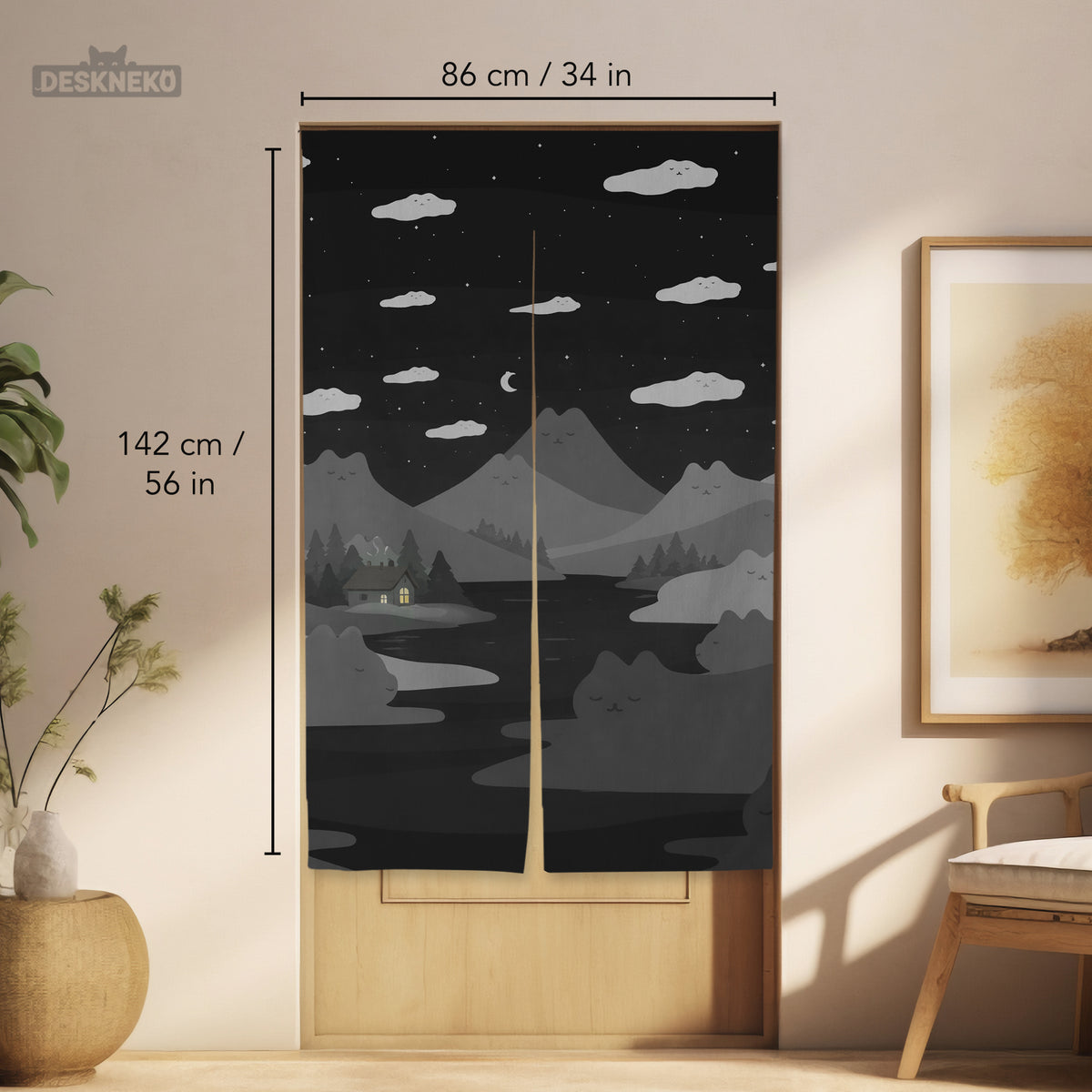 Cute Cat Mountains Noren Curtain - Noren Door Curtain - Deskneko - Noren Door Curtains