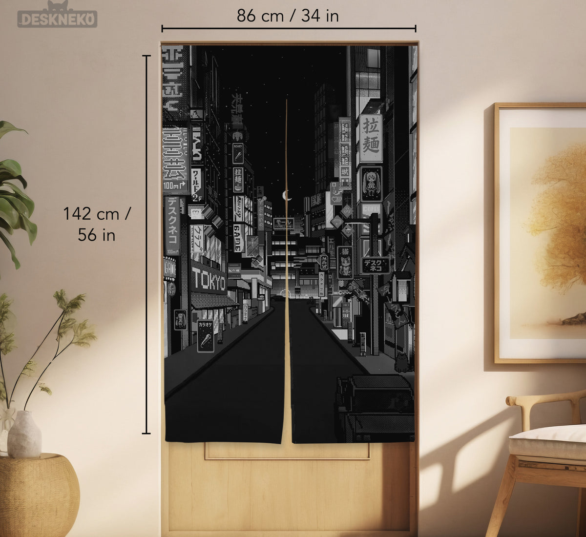 Black Tokyo Street Noren Curtain - Noren Door Curtain - Deskneko - Noren Door Curtains