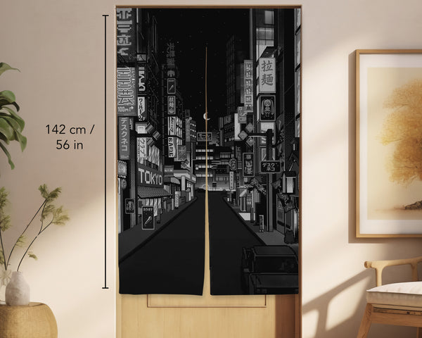 Black Tokyo Street Noren Curtain - Noren Door Curtain - Deskneko - Noren Door Curtains