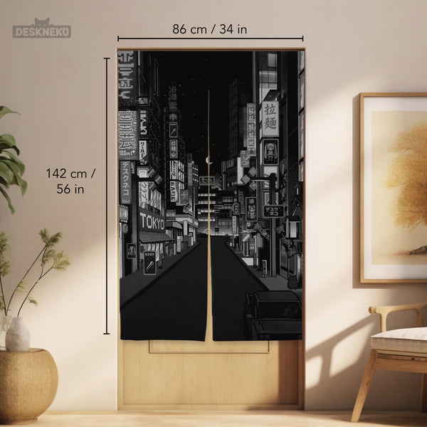 Black Tokyo Street Noren Curtain - Noren Door Curtain - Deskneko - Noren Door Curtains