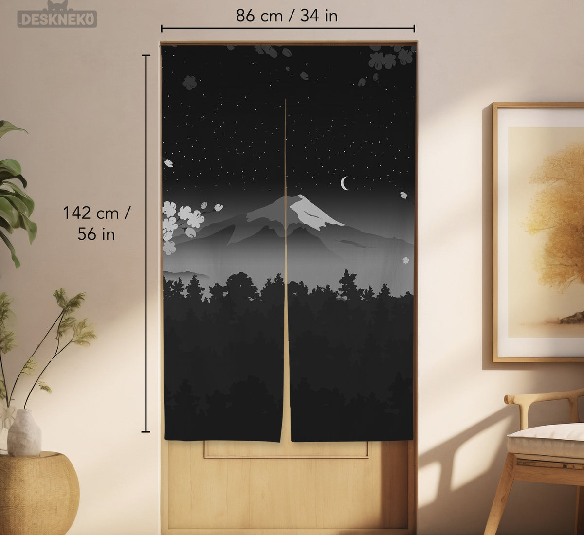 Black Mount Fuji Noren Curtain - Noren Door Curtain - Deskneko - Noren Door Curtains
