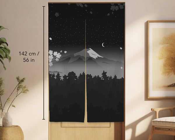 Black Mount Fuji Noren Curtain - Noren Door Curtain - Deskneko - Noren Door Curtains