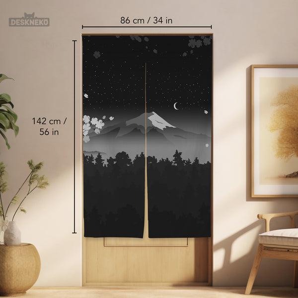 Black Mount Fuji Noren Curtain - Noren Door Curtain - Deskneko - Noren Door Curtains