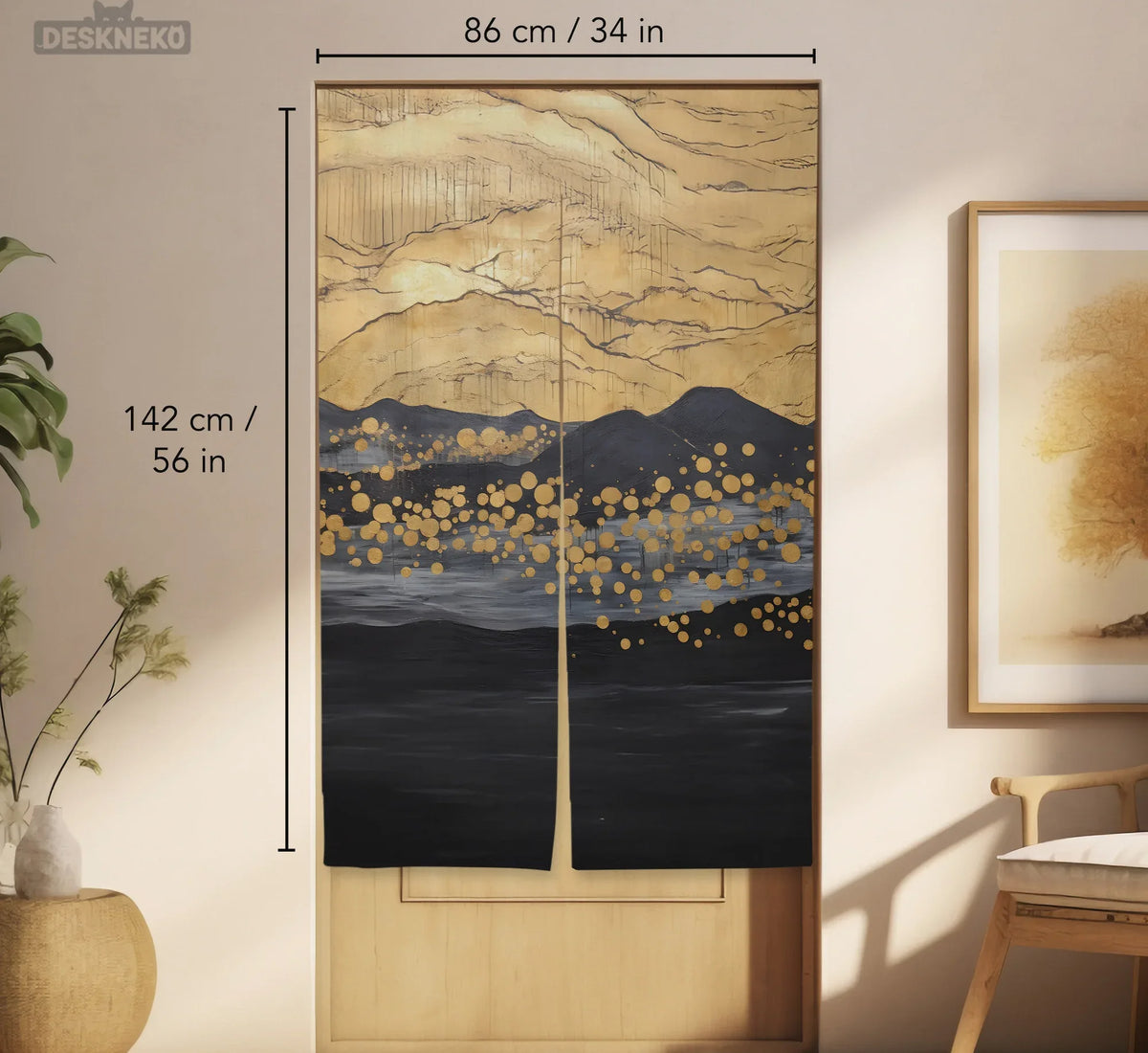Gold Black Abstract Noren Door Curtain - Deskneko
