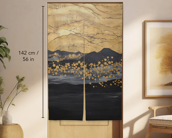 Gold Black Abstract Noren Door Curtain - Deskneko