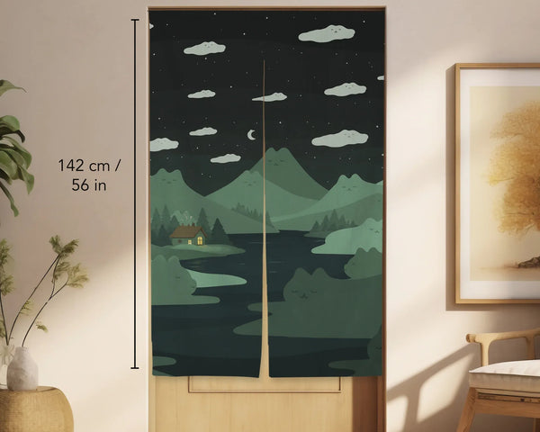 Forest Green Cat Hills Noren Door Curtain - Deskneko
