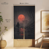 Samurai Red Moon Noren Door Curtain - Deskneko