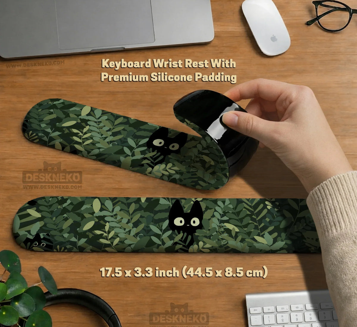 Botanical Cat Ergonomic Mousepad with Wrist Rest for Desk Comfort - Deskneko