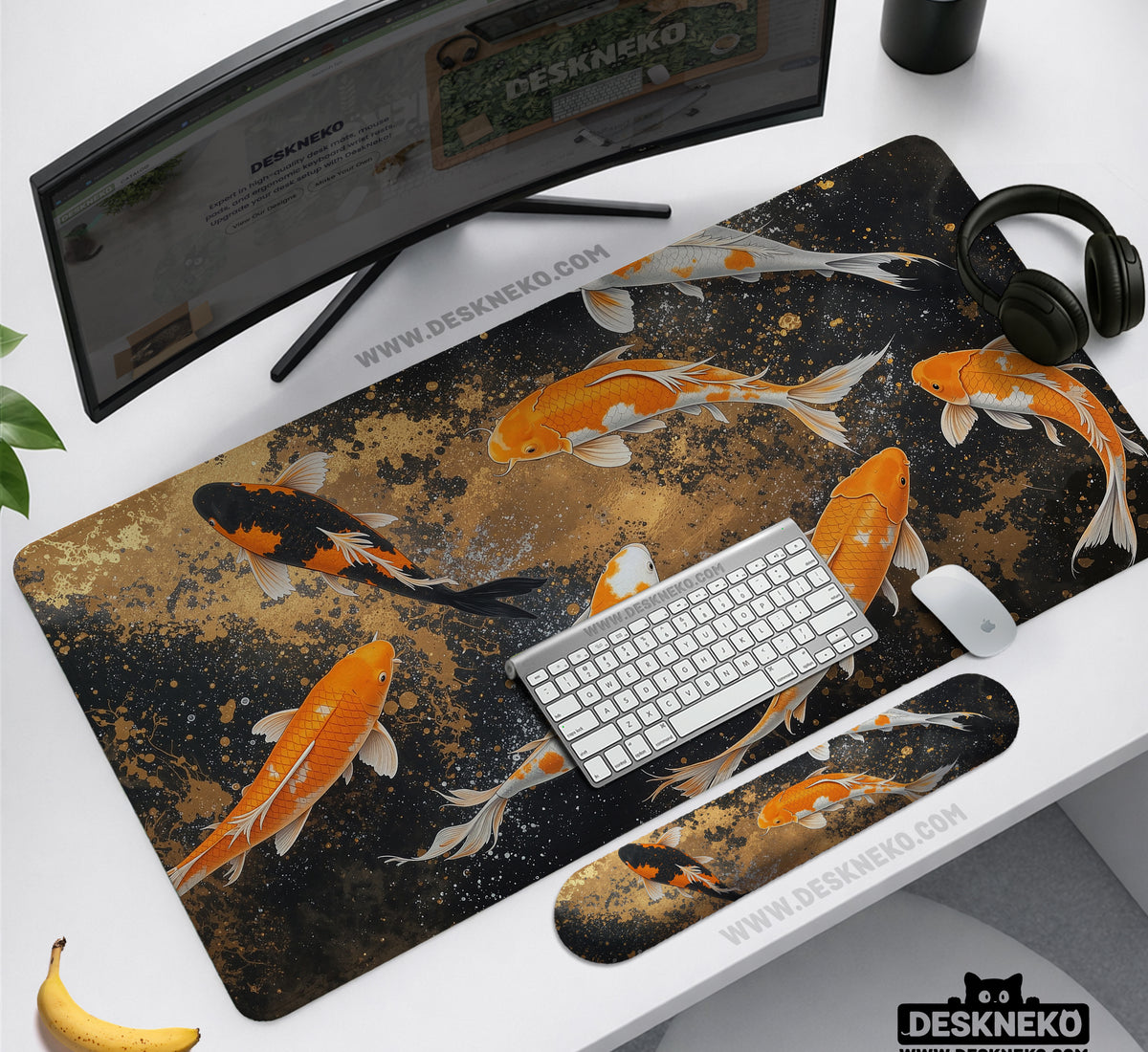 Black Gold Koi Desk Mat Mousepad - Desk Mat - Deskneko - Desk Mats & Mousepads