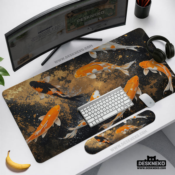 Black Gold Koi Desk Mat Mousepad - Desk Mat - Deskneko - Desk Mats & Mousepads