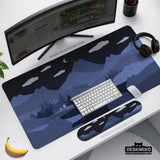 Navy Blue Mousepad Wrist Rest With Cat Shaped Hills - Deskneko