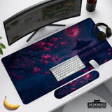 Dark Sakura Cherry Blossom Desk Mat - Deskneko
